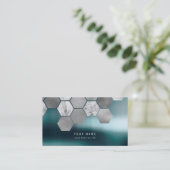 Hexagon Aquamarin Metallic Steel Marmor Silver Gra Visitenkarte (Stehend Vorderseite)