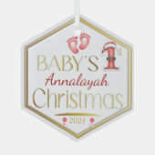 Hexagon Baby 1. Weihnachts Personalisiert Keepake  Ornament Aus Glas (Vorderseite)