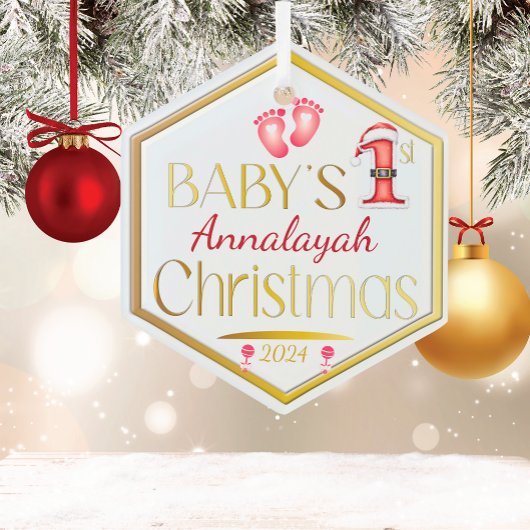 Hexagon Baby 1. Weihnachts Personalisiert Keepake  Ornament Aus Glas