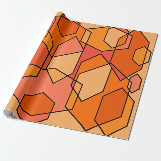 Hexagon Bauhaus - Orange Geschenkpapier (Ungerollt)