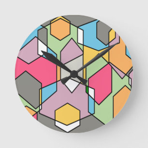 Hexagon Bauhaus - Pastels Runde Wanduhr