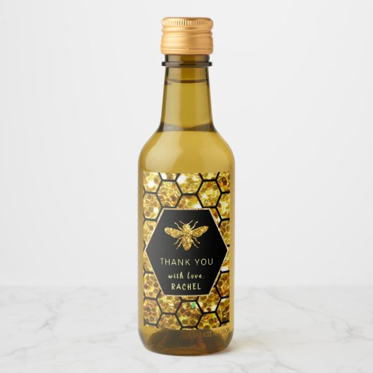 Hexagon-Biene danke Weinetikett (Vorderseite)