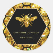 Hexagon-Bienenlogo auf schwarz Runder Aufkleber (Vorderseite)