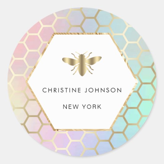 Hexagon-Bienenlogo Runder Aufkleber (Vorderseite)