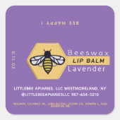 HEXAGON Bienenwachs Lavendel LIP BALM mit BEE Quadratischer Aufkleber (Vorderseite)