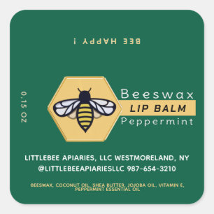 HEXAGON Bienenwachs Peppermint LIP BALM mit BEE Quadratischer Aufkleber