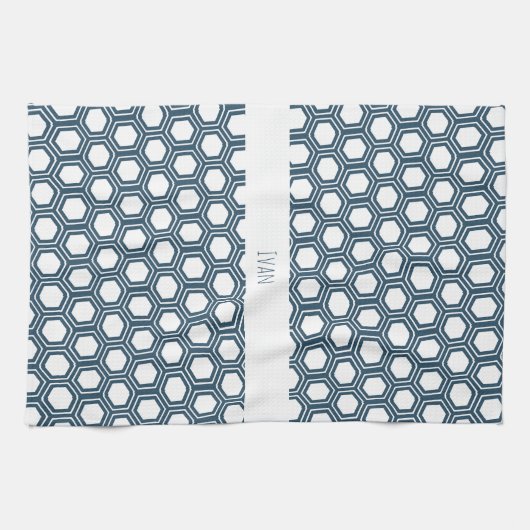 Hexagon Blaues Minimalmuster Geschirrtuch (Horizontal)