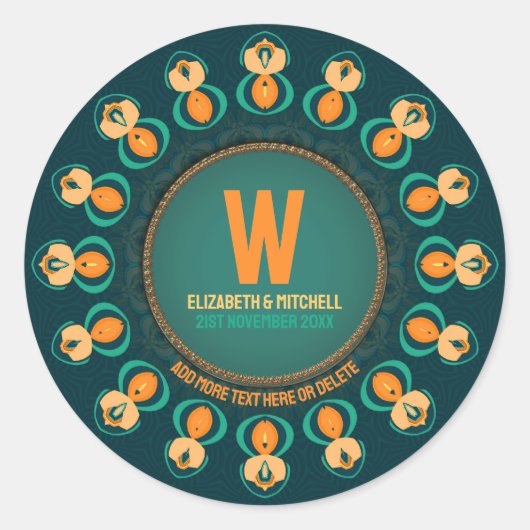 Hexagon Circle Monogram Keepake Plate Runder Aufkleber (Vorderseite)