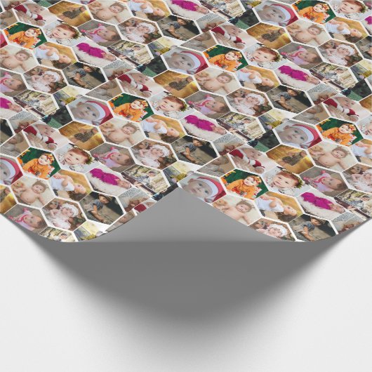 Hexagon Foto Collage Geschenkpapier (Ecke)