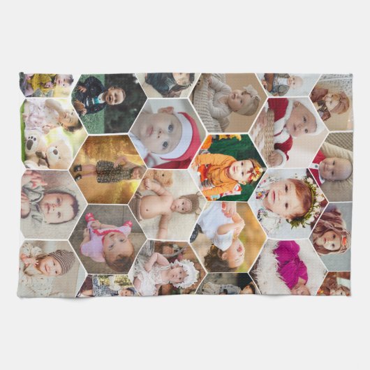 Hexagon Foto Collage Geschirrtuch (Horizontal)