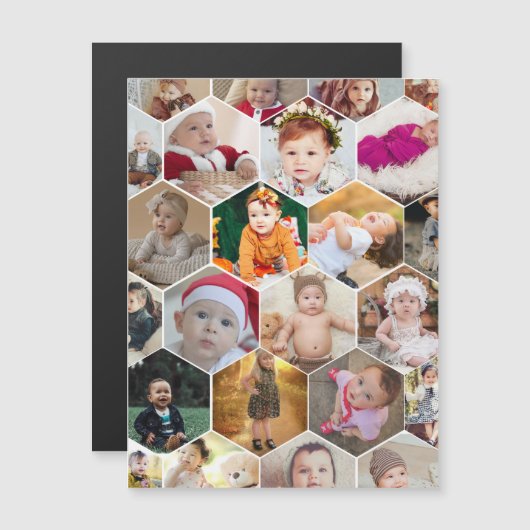 Hexagon Foto Collage Magnetkarte (Vorne/Hinten)