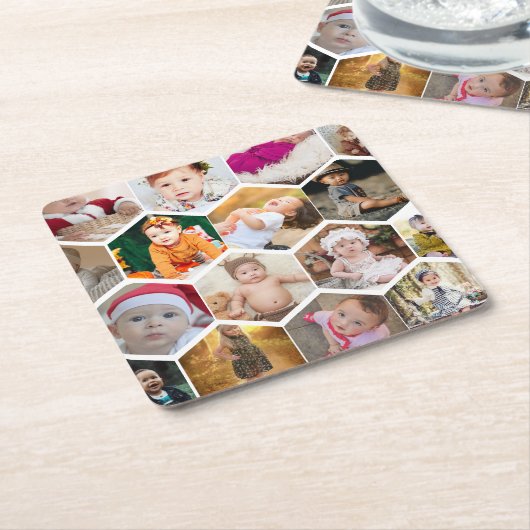 Hexagon Foto Collage Rechteckiger Pappuntersetzer (angewinkelt)