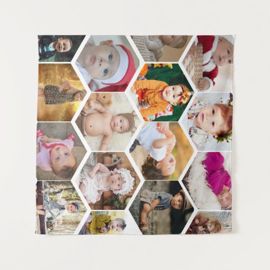 Hexagon Foto Collage Wandteppich (Vorderseite (Horizontal))