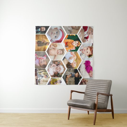 Hexagon Foto Collage Wandteppich (Beispiel (Horizontal))