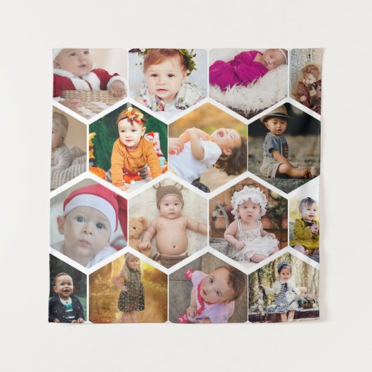 Hexagon Foto Collage Wandteppich (Vorderseite)