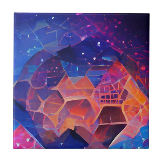 Hexagon geometrische Farbraumgestaltung blau lila Fliese (Vorderseite)