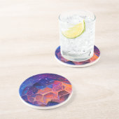 Hexagon geometrische Farbraumgestaltung blau lila Getränkeuntersetzer (Seite)