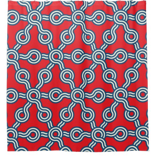 Hexagon Gitter, rot blau, geometrisches Muster. Duschvorhang (Vorderseite)