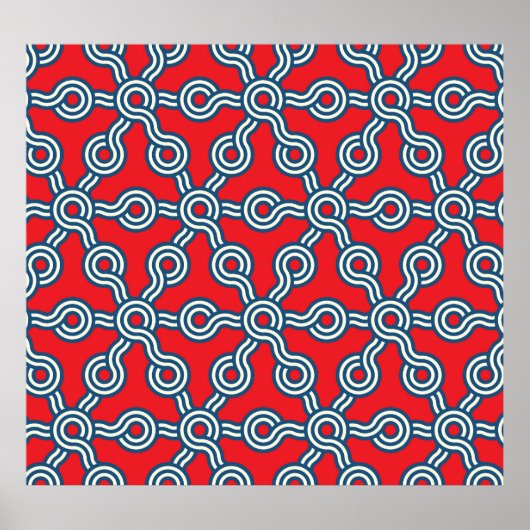 Hexagon Gitter, rot blau, geometrisches Muster. Poster (Vorne)