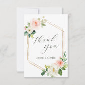 Hexagon Gold Frame Blush Pink Floral Vielen Dank Dankeskarte (Vorderseite)