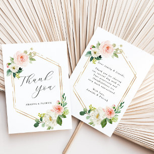 Hexagon Gold Frame Blush Pink Floral Vielen Dank Dankeskarte