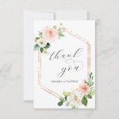 Hexagon Gold Frame Blush Pink Floral Vielen Dank Dankeskarte (Vorderseite)