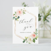 Hexagon Gold Frame Blush Pink Floral Vielen Dank Dankeskarte (Stehend Vorderseite)