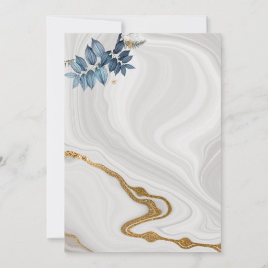 Hexagon Gold Frame graue Blätter Islamische Hochze Einladung (Rückseite)