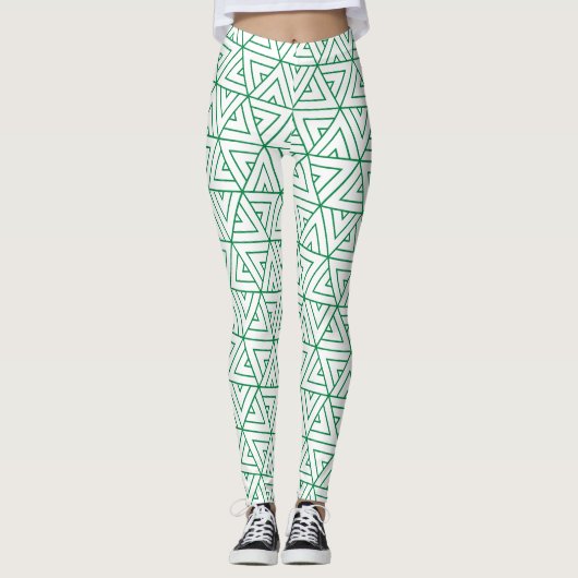 Hexagon Green White Minimal Muster Leggings (Vorderseite)