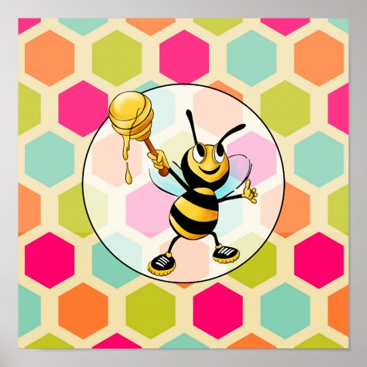 Hexagon Hintergrund mit Honey Bee Poster (Vorne)