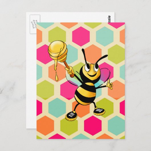 Hexagon Hintergrund mit Honey Bee Postkarte (Vorne/Hinten)