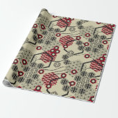 Hexagon im asiatischen Stil, rot und schwarz Geschenkpapier (Ungerollt)