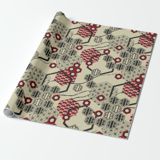 Hexagon im asiatischen Stil, rot und schwarz Geschenkpapier