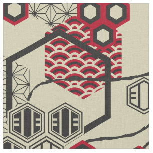 Hexagon im asiatischen Stil, rot und schwarz Stoff
