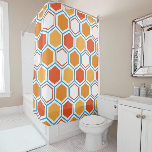Hexagon in orange, blue and white duschvorhang (Beispiel)
