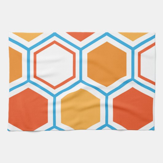 Hexagon in orange, blue and white geschirrtuch (Horizontal)