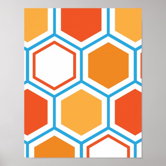 Hexagon in orange, blue and white poster (Vorne)
