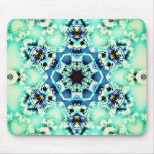 Hexagon Kaleidoskop und Sternenleuchte grün und bl Mousepad