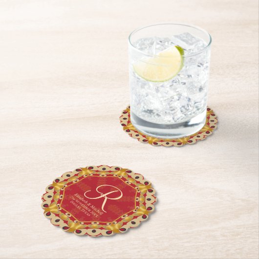 Hexagon Liebe Red Gold Monogram Individuelle Name Untersetzer (Vor Ort)