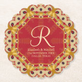 Hexagon Liebe Red Gold Monogram Individuelle Name Untersetzer (Vorderseite)