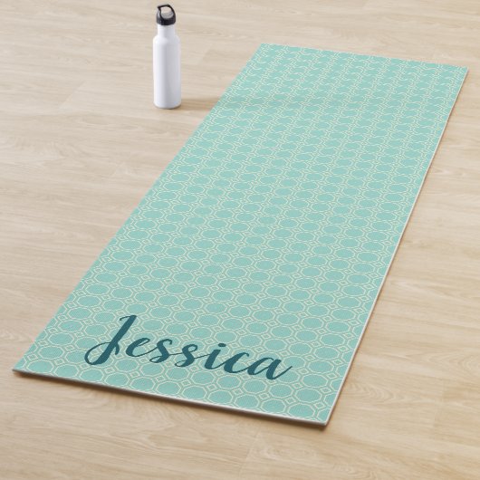 Hexagon Light Blue & Aquamarin / Ihr Name Yogamatte (Beispiel)