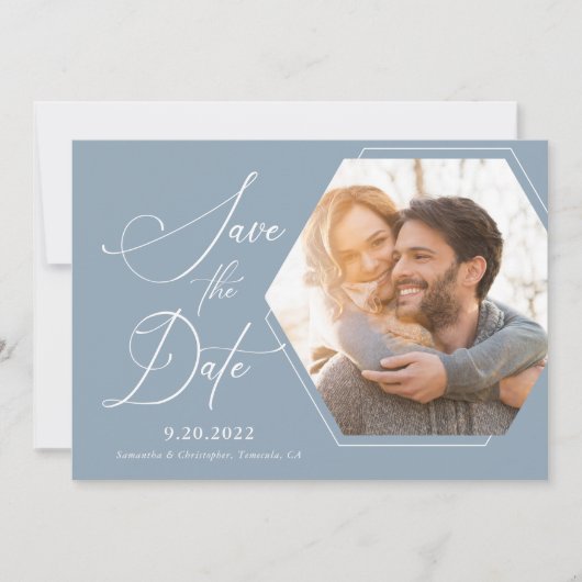 Hexagon Modern Foto Script Save the Date (Vorderseite)