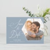 Hexagon Modern Foto Script Save the Date (Stehend Vorderseite)