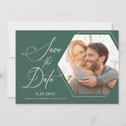 Hexagon Modern Foto Script Save the Date (Vorderseite)