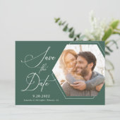 Hexagon Modern Foto Script Save the Date (Stehend Vorderseite)