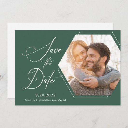 Hexagon Modern Foto Script Save the Date (Vorne/Hinten)