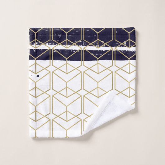Hexagon Modern Navy Blue Gold Geometric Glam Badhandtuch Set (Waschlappen)