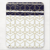 Hexagon Modern Navy Blue Gold Geometric Glam Mousepad (Vorne)