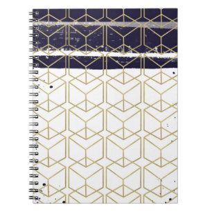 Hexagon Modern Navy Blue Gold Geometric Glam Notizblock