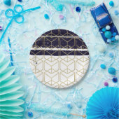 Hexagon Modern Navy Blue Gold Geometric Glam Party Pappteller (Party)